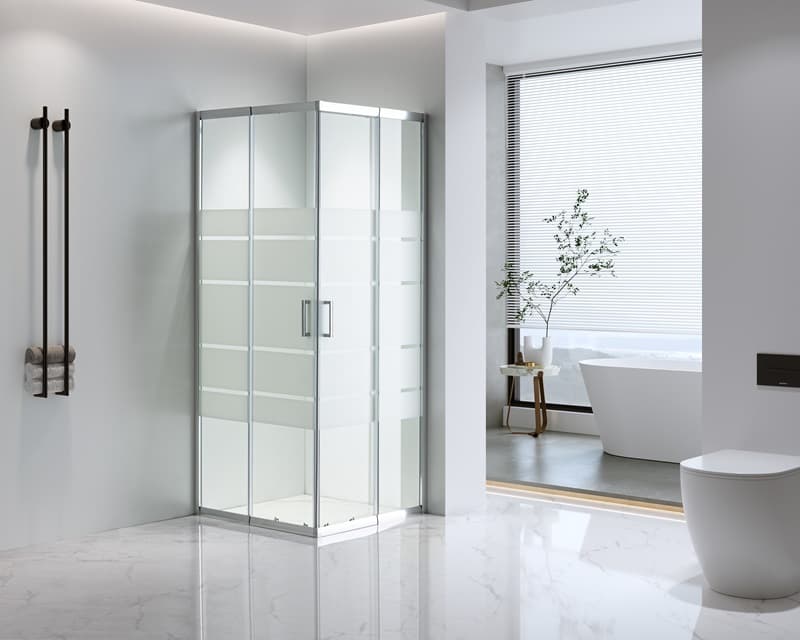 Квадратна душ кабина с плъзгащи врати без корито Cascada 80-90x80-90х190см с бели ленти