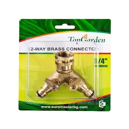 Двоен месингов разклонител с кранове Top Garden 1/2'' и 3/4'' 