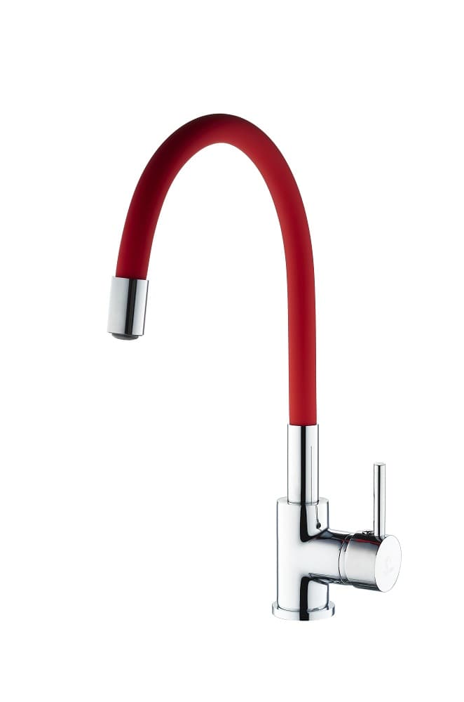 Едноръкохватков смесител за кухня с гъвкава тръба Cascada Red Classic червен