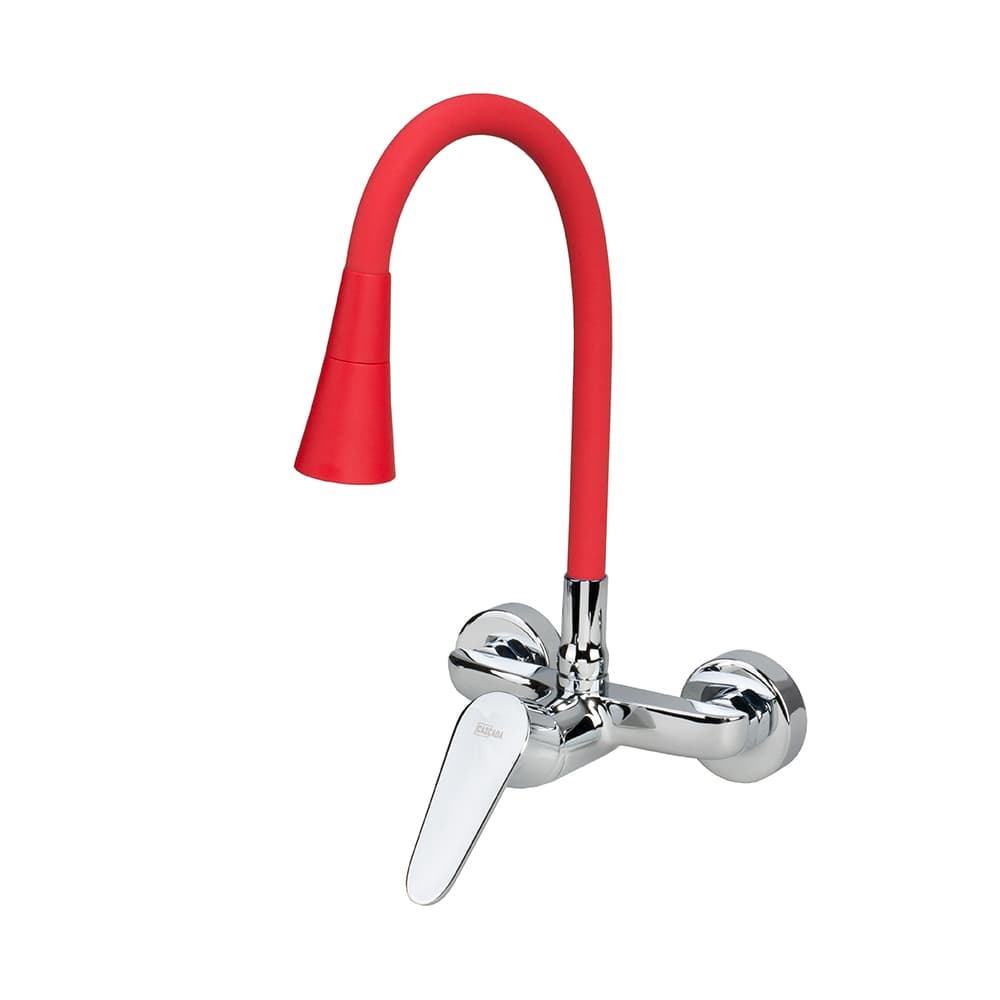 Едноръкохватков смесител за кухня с цветно гъвкаво тяло Cascada Red Flexible червен