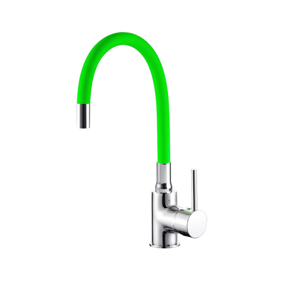 Едноръкохватков смесител за кухня с цветно гъвкаво тяло Cascada Green Classic зелен
