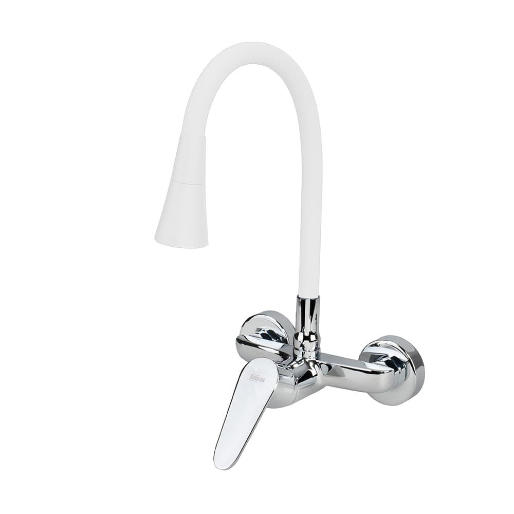 Едноръкохватков смесител за кухня с цветно гъвкаво тяло Cascada White Flexible бял