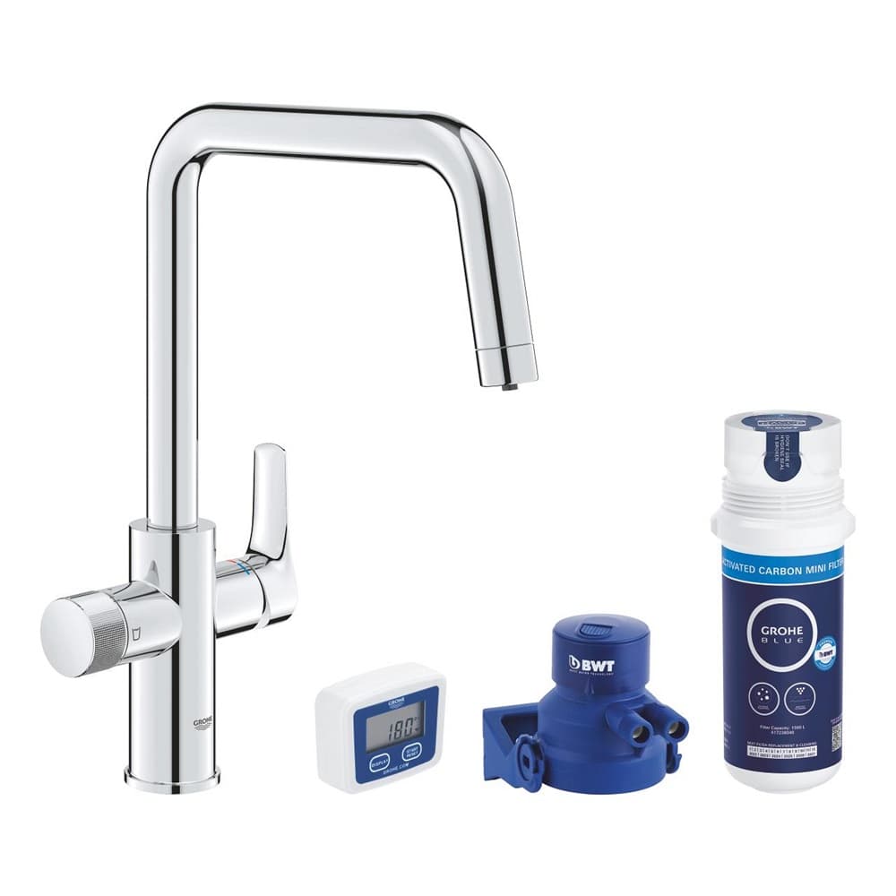 Комплект кухенски смесител с малък активен карбонов филтър Grohe Blue Pure 30596
