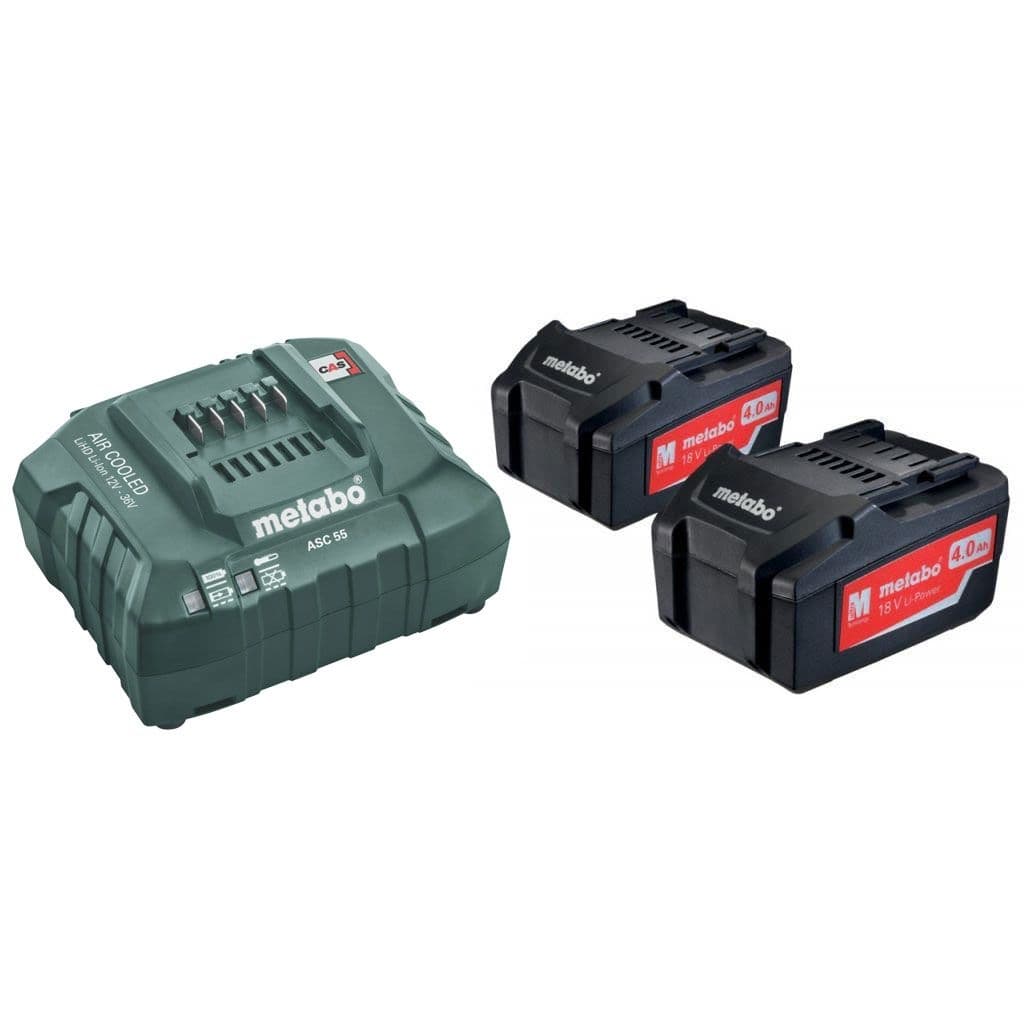 Базов комплект акумулаторни батерии и зарядно Metabo 18V ASC 55 + 2x4Ah LiPower