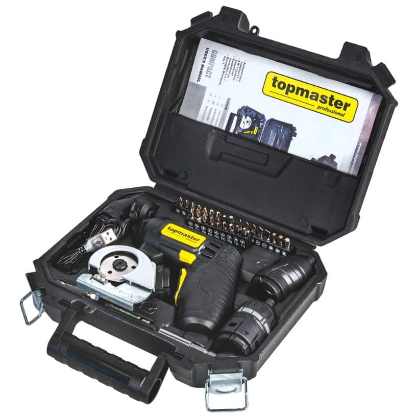 Акумулаторна бормашина 4в1 TMP Compact 1,5Ah+USB кабел, батерия и аксесоари