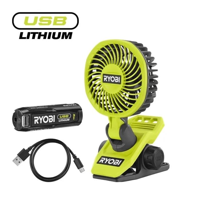 Акумулаторен вентилатор Ryobi RCF-120G 4V с батерия 2.0Аh и USB-C кабел
