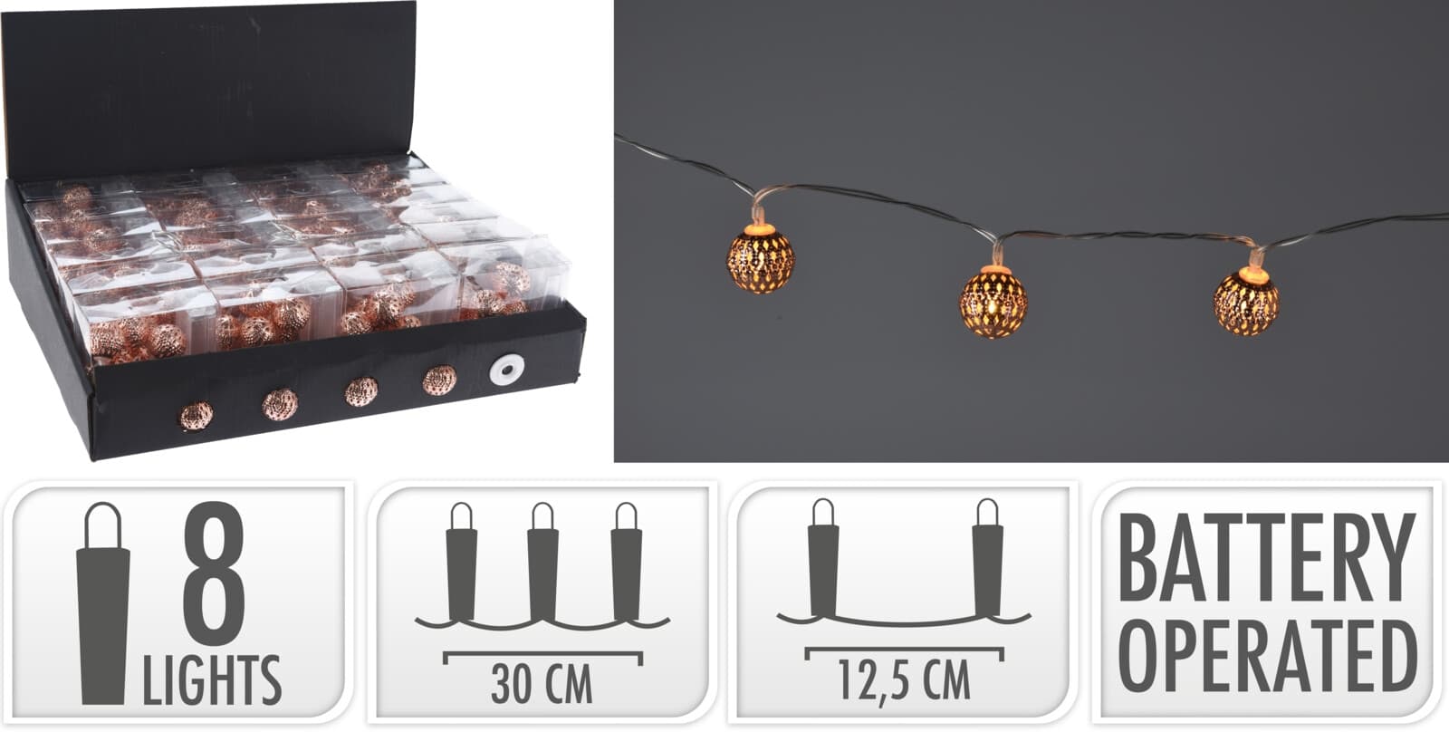 Коледни LED светещи топки мед 8 броя