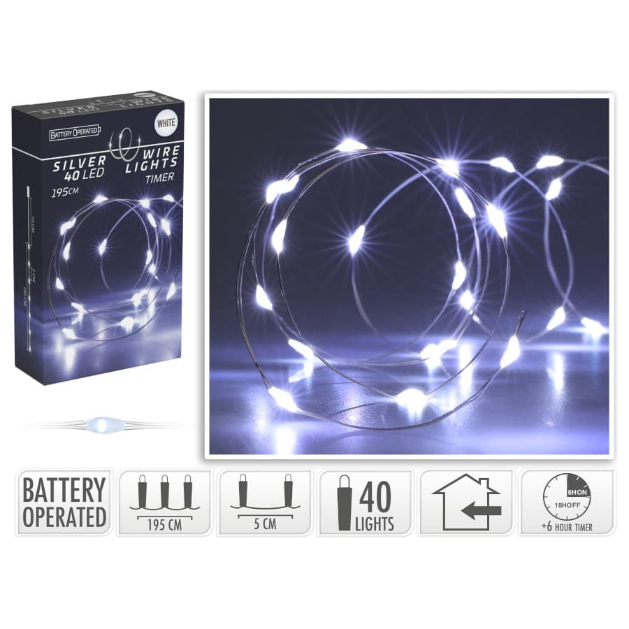 Коледни лампички 40 LED бели светлини 