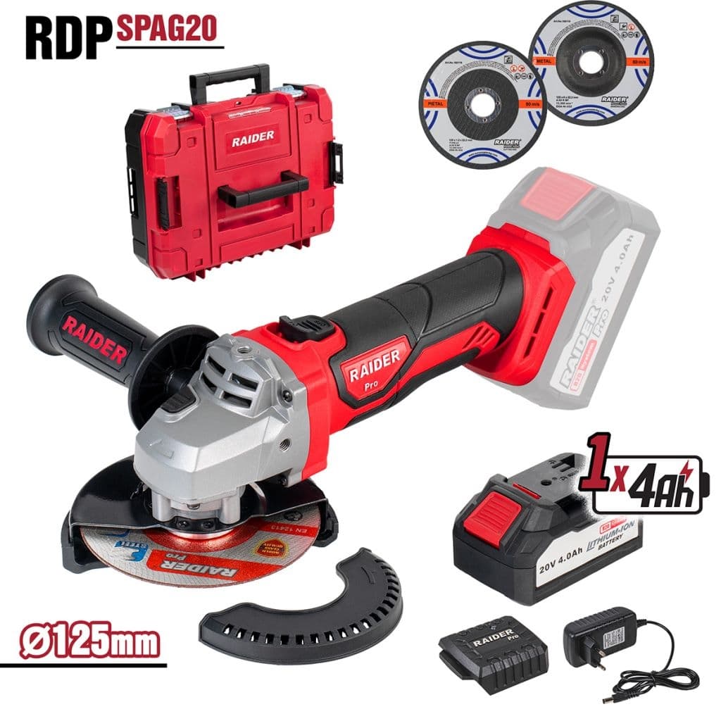 Акумулаторен ъглошлайф Raider RDP-SPAG20 Set R20 ø125мм с батерия и зарядно