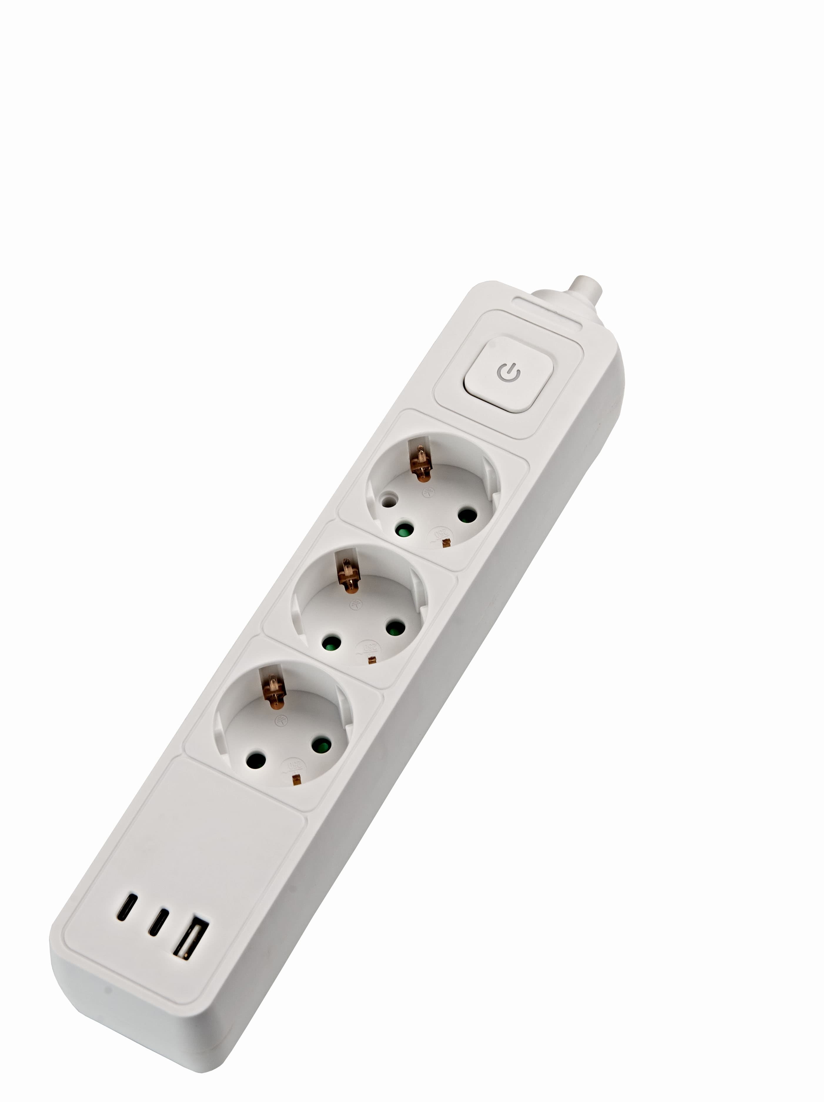 Разклонител 3 гнезда, USB-A + 2xUSB-C и ключ Ziel max 3680W 1,4м бял