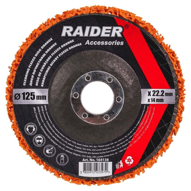 Почистващ диск за ъглошлайф Raider RD Orange 125x22,2x14 мм