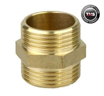 Матиран жълт фитинг - нипел 3/8" месинг тежък модел Ths Thermostyle