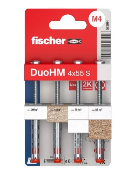 Комплект метален дюбел за кухини Fischer DuoHM 4x55 S TX K NV 572914 / 4 броя