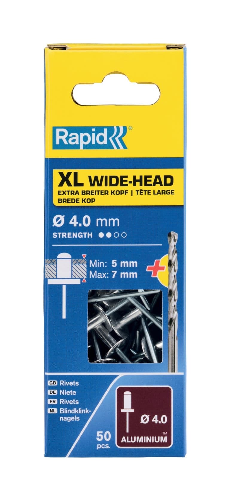 Поп нитове Rapid XL ø4 х 10мм 50 броя + свредло