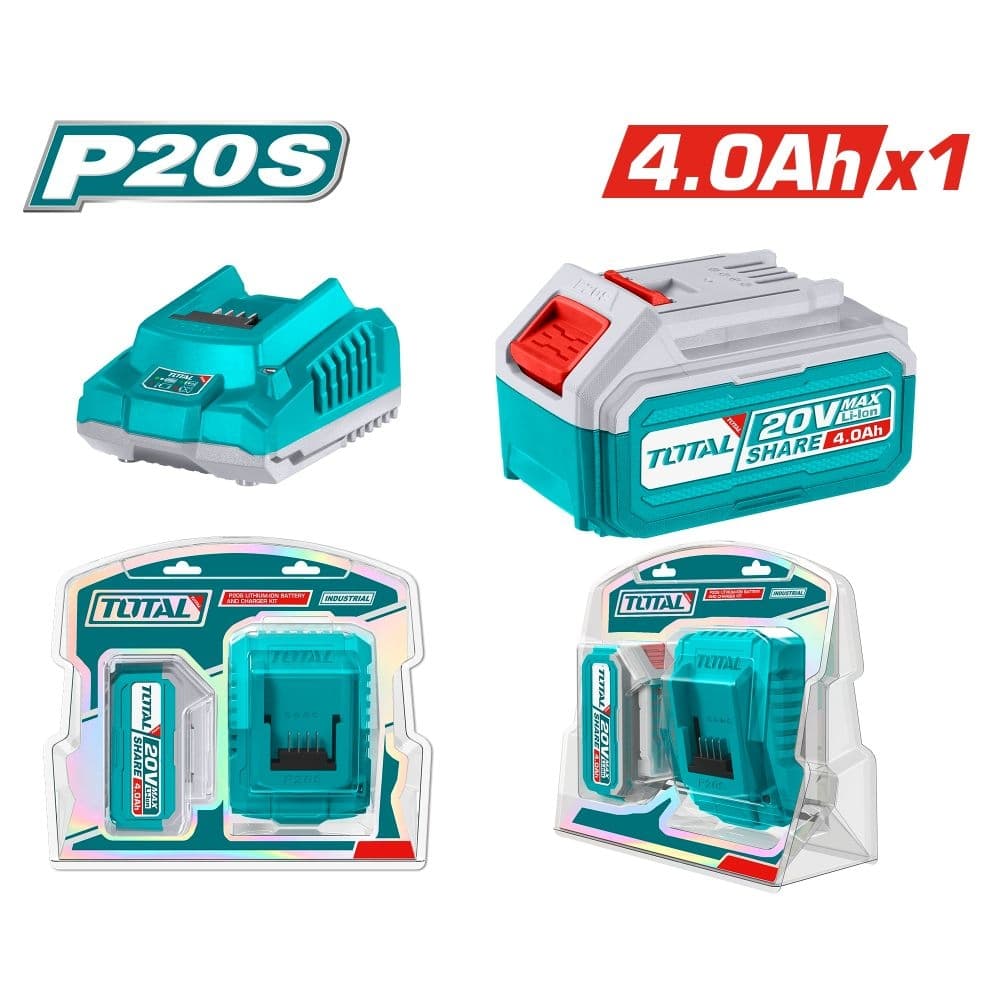 Комплект акумулаторни батерия и зарядно устройство Total Industrial 20V 4Ah 