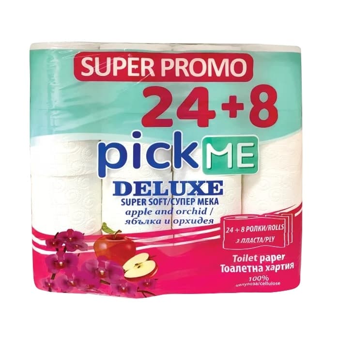 Тоалетна хартия PickMe ябълка & орхидея 24 + 8 броя