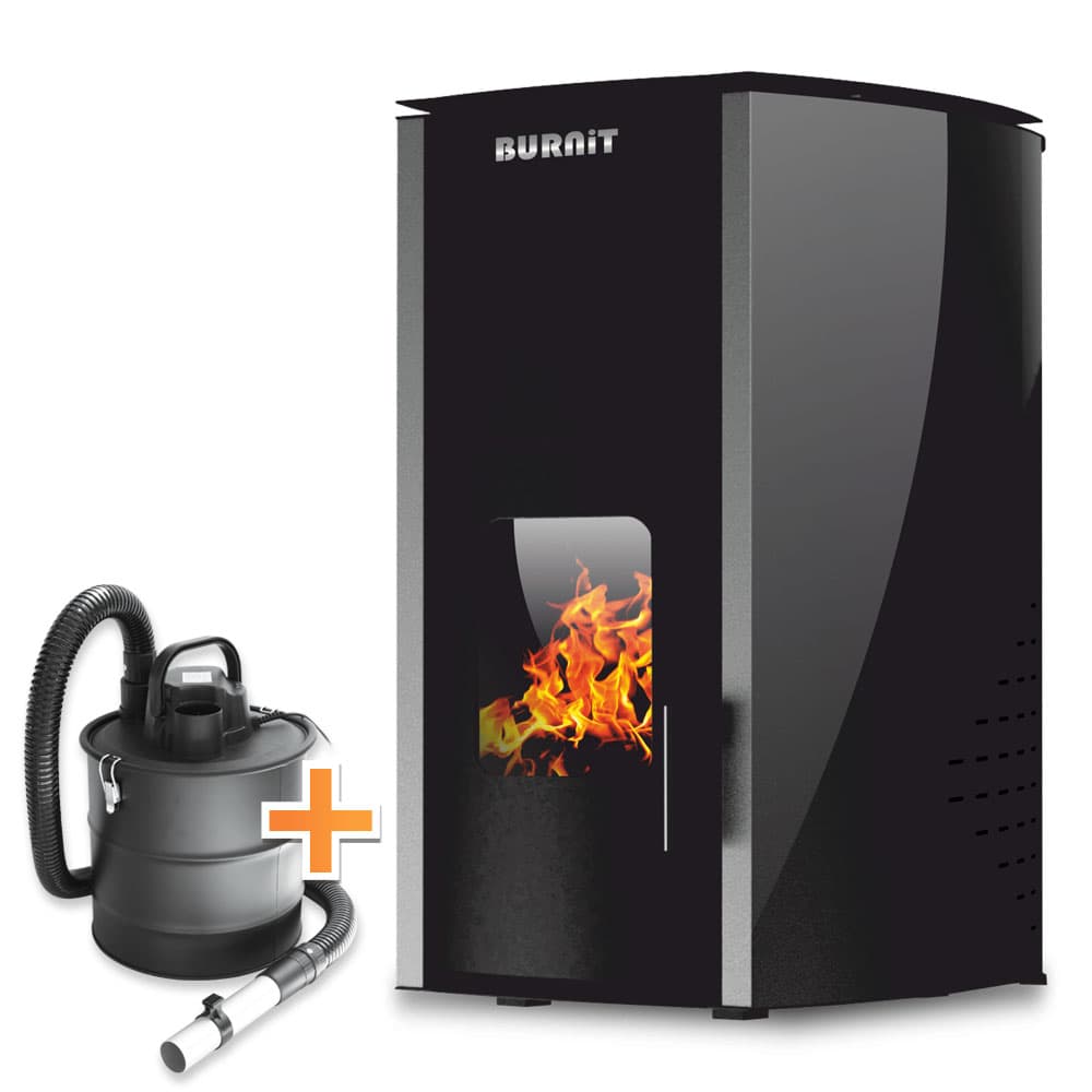Пелетна камина Burnit Comfort 13 с водна риза / черен цвят + прахосмукачка за пепел