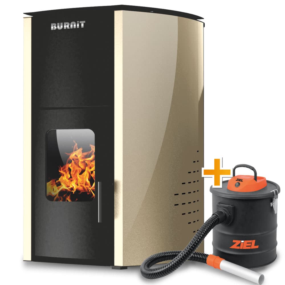 Пелетна камина Burnit Comfort 25 с водна риза / слонова кост + прахосмукачка за пепел