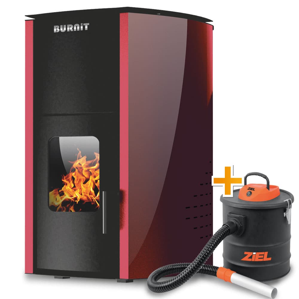 Пелетна камина Burnit Comfort 13 с водна риза / бордо + прахосмукачка за пепел