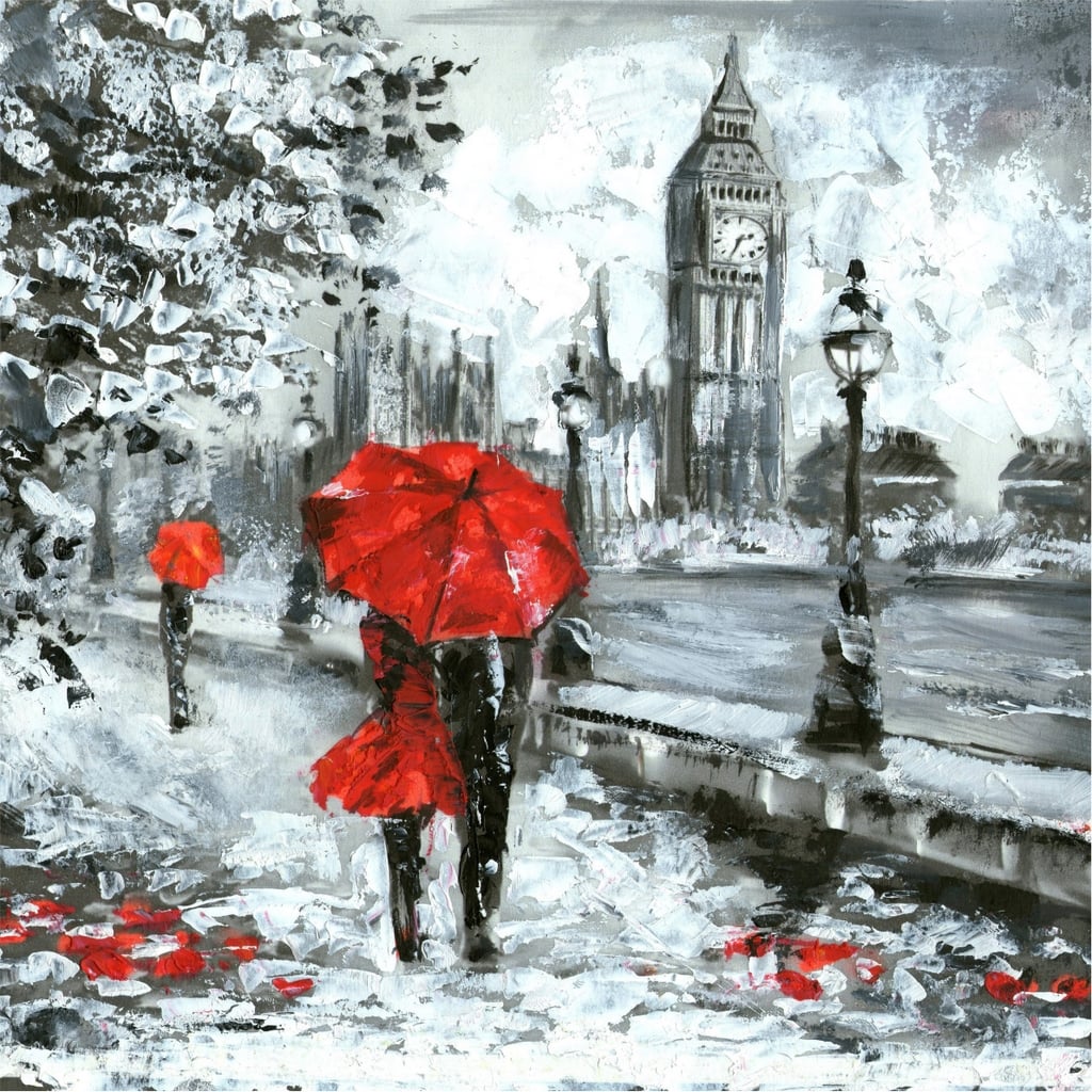 Картина Glass Art KGLS-1042 Градски пейзаж с чадъри 30x30 см