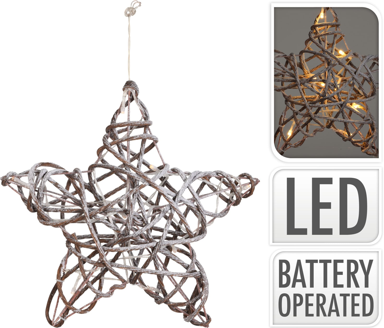 Коледна светеща звезда Rotan Snow 10 LED 30см