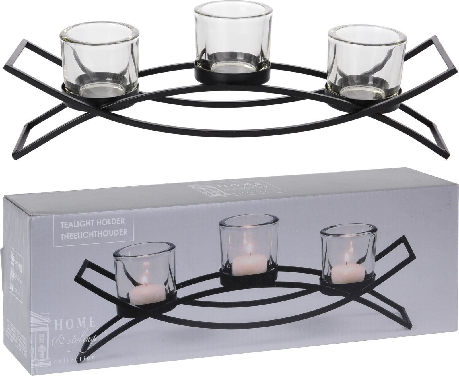 Метален свещник за 3 свещи 35 см