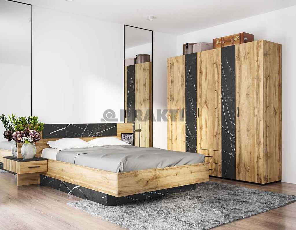 Спален комплект City 7069 Дъб Дакота+Черен мрамор за матрак 1600/2000мм