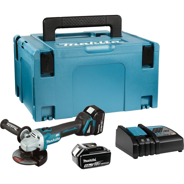 Акумулаторен ъглошлайф Makita DGA504RTJ BL 18V 2х5Ah + зарядно + куфар