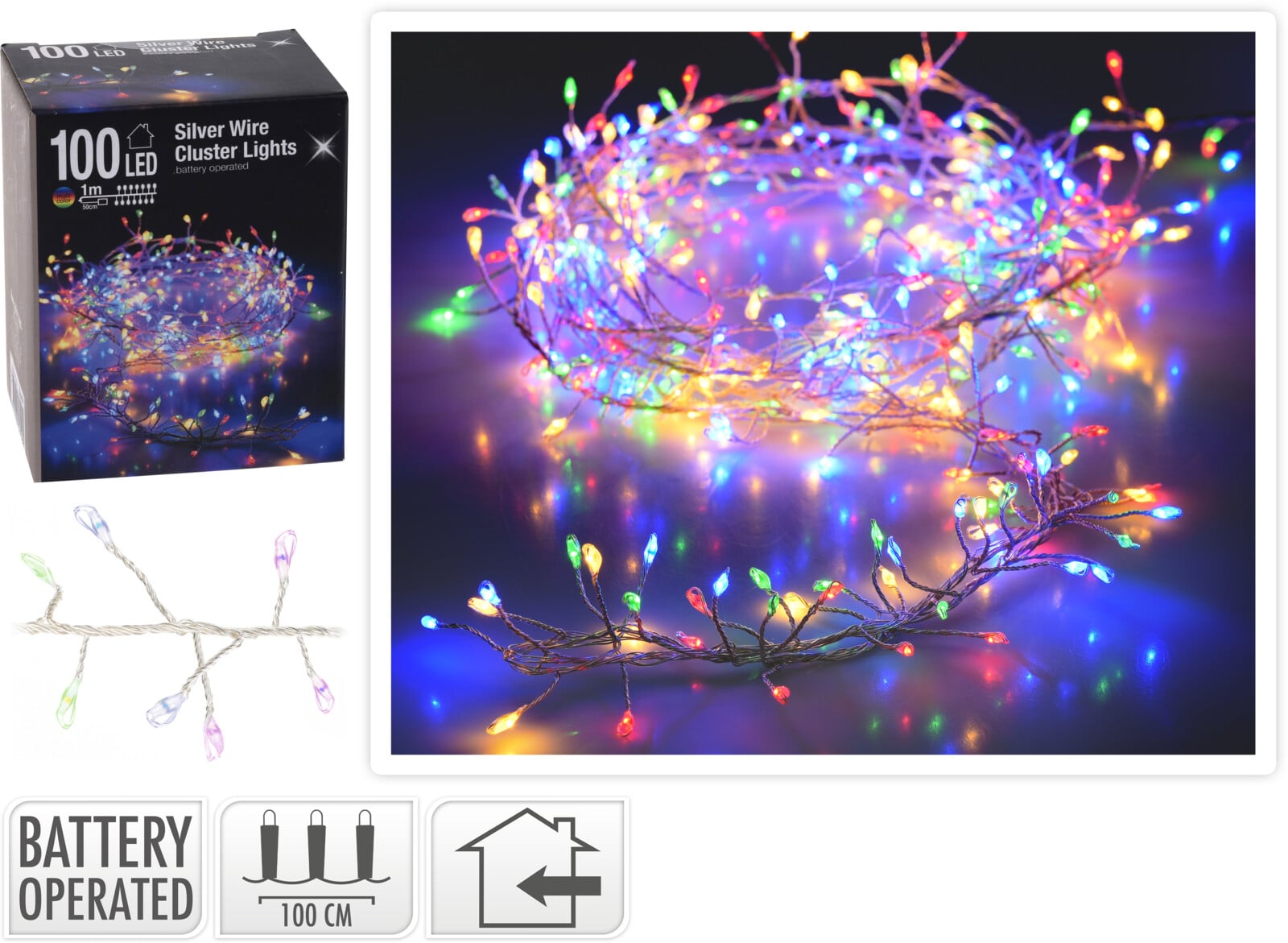 Коледни лампички 100 LED разноцветна светлина