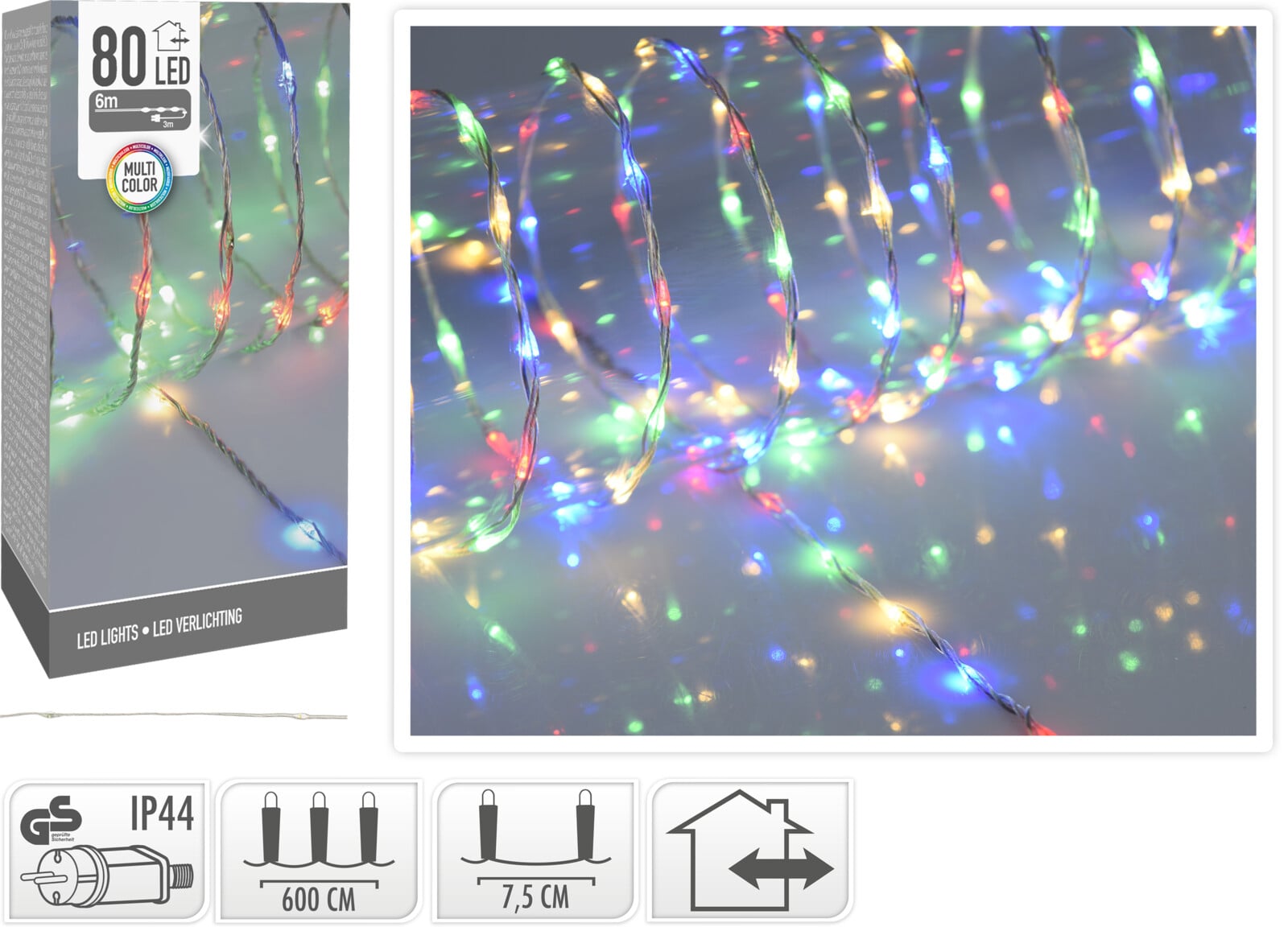 Коледни лампички 80 LED цветни IP44 600см