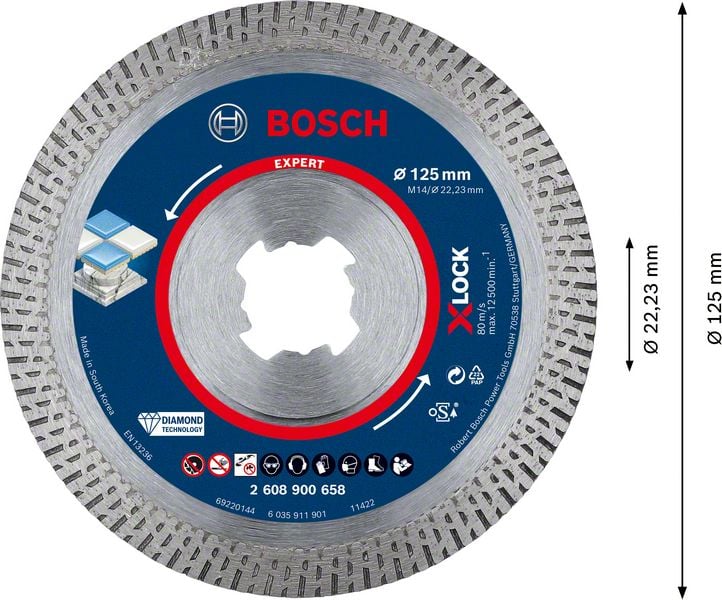 Диамантен диск за плочки и камък Bosch Expert Hard Ceramic X-Lock ø125х22,23мм
