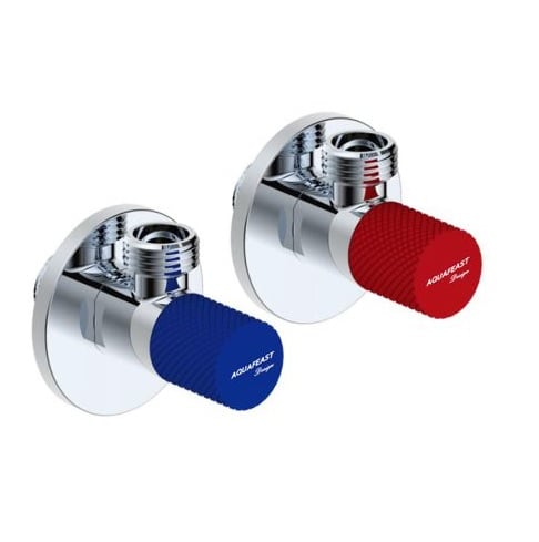Комплект ъглови керамични кранове Aquafeast AP003 1/2x1/2'' син и червен