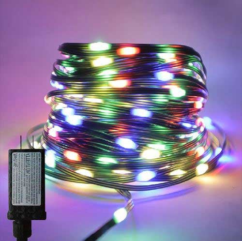 Гирлянд 100 LED разноцветни 10м зелен кабел IP44