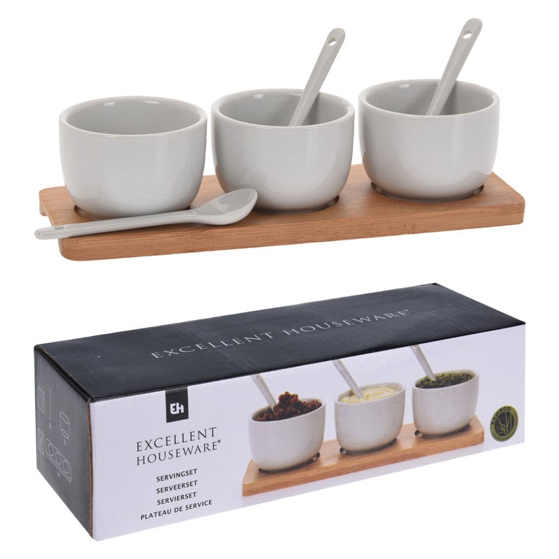 Комплект купички с лъжички на бамбукова дъска 7 части