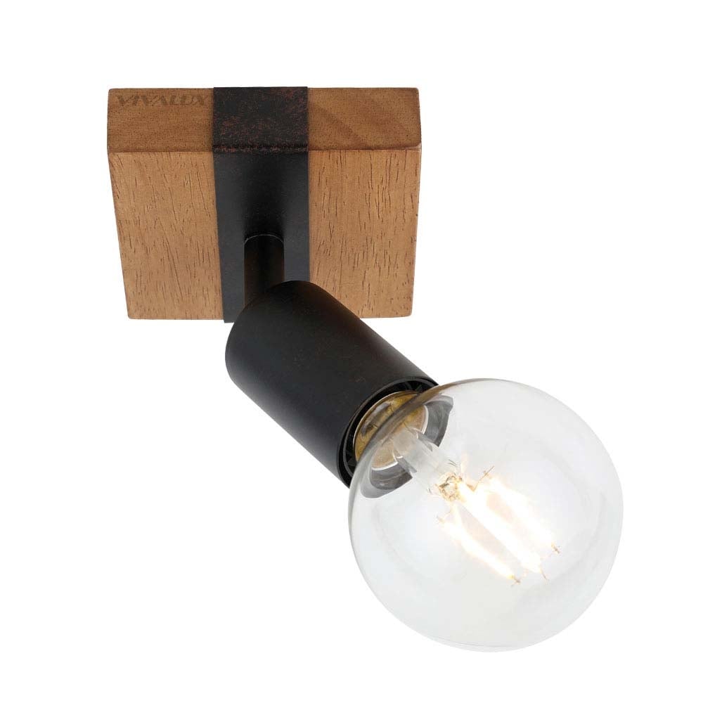 Спот за таван Vivalux Lorenzo SP746-1SQ E27 1x75W дърво+черно