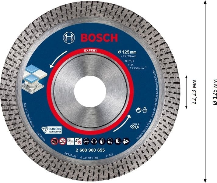 Диамантен диск за рязане Bosch Expert Hard Ceramic 125x22,23x1,4x10 мм