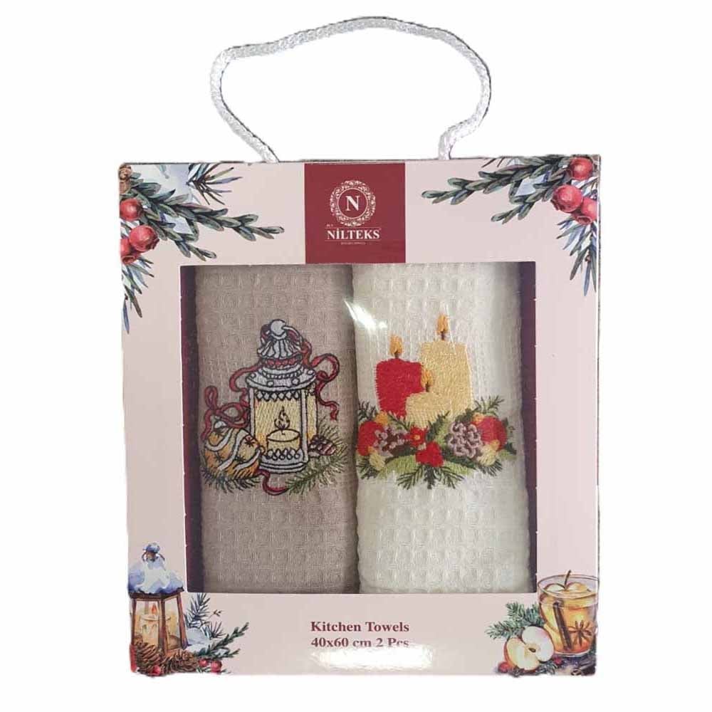 Коледни кухненски кърпи крем/бежови 60x40см / 2 броя