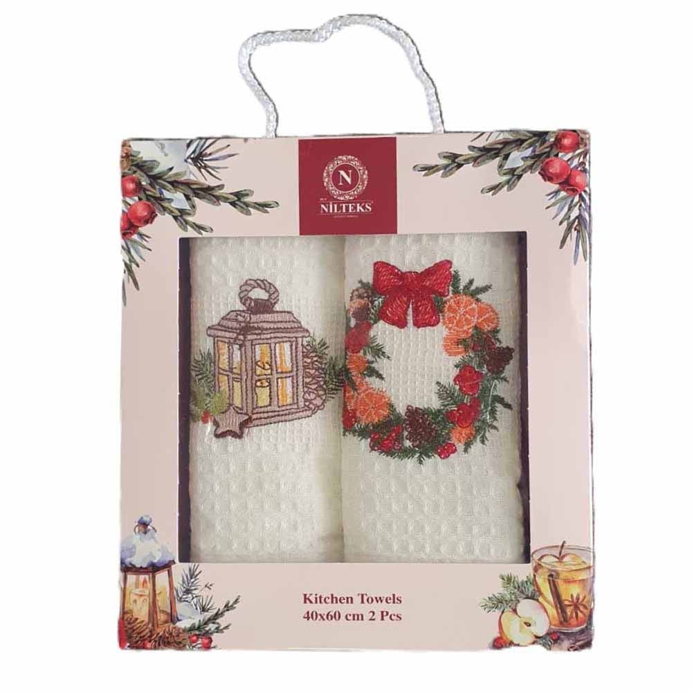Коледни кухненски кърпи бели 60x40см / 2 броя