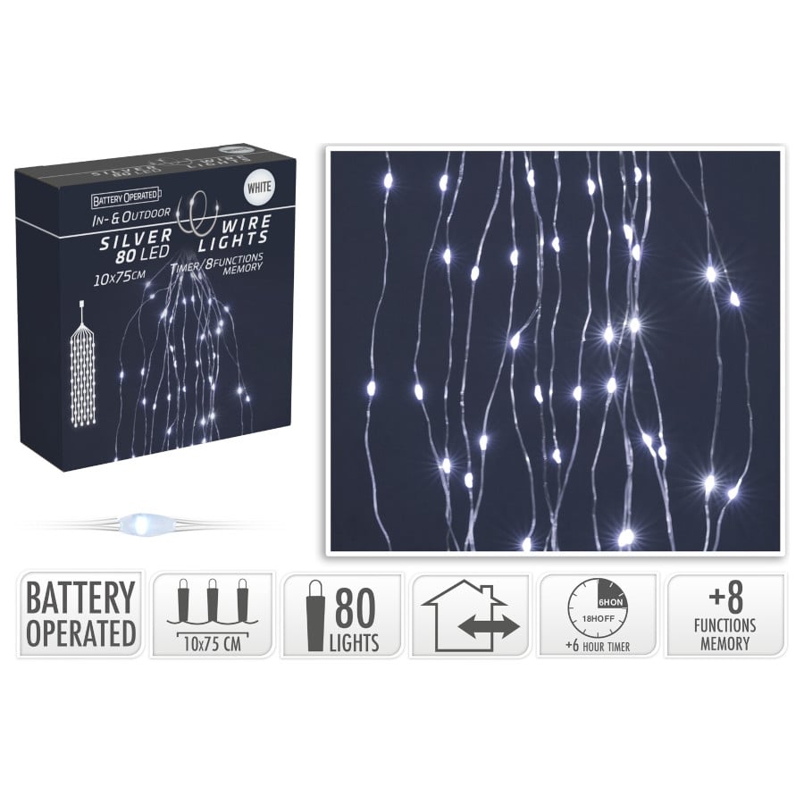 Коледни лампички 80 LED бели светлини IP44