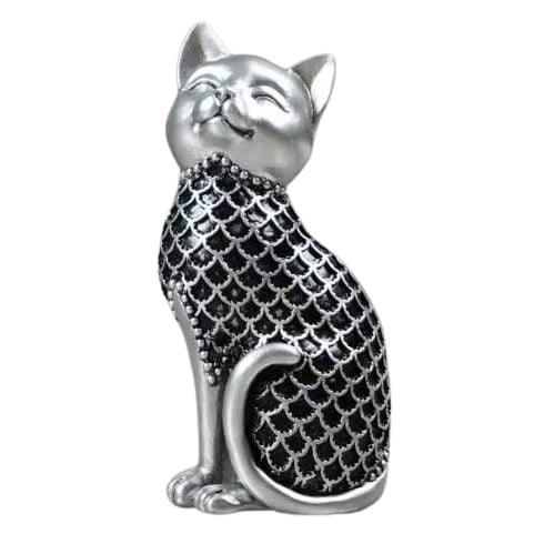 Коте за декорация 31327 сребро 14,5см