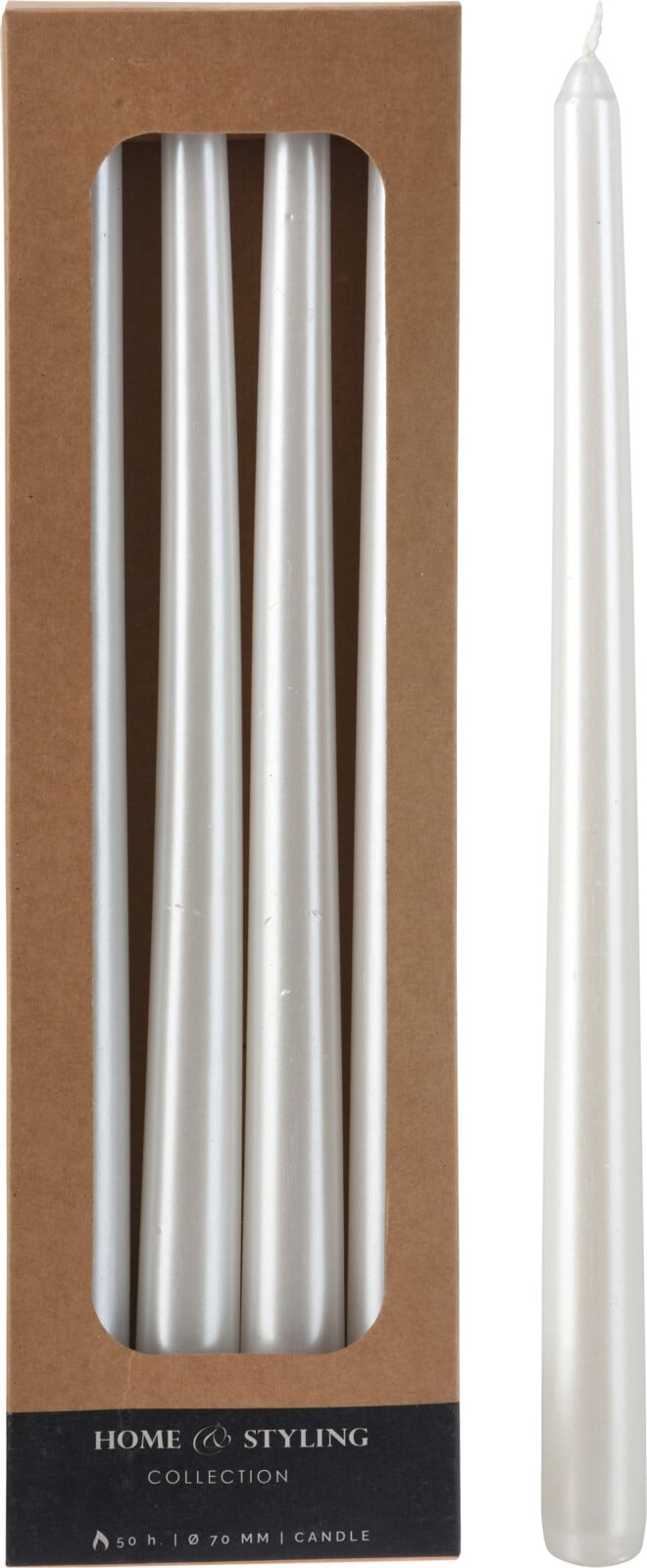 Комплект свещи конус 30 см 4 броя бял металик