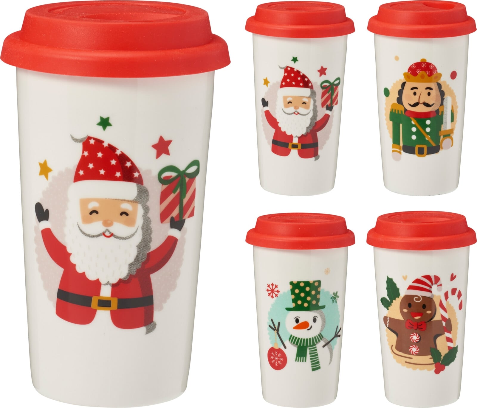 Коледна чаша с капак 14 см микс